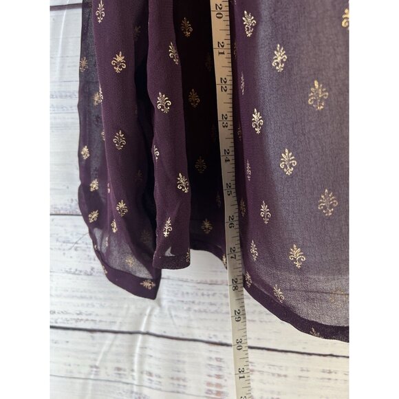 Bila Top Women XXL Burgundy Sheer Popover V Neck Long Sleeve Beaded Embroidered - Picture 6 of 14